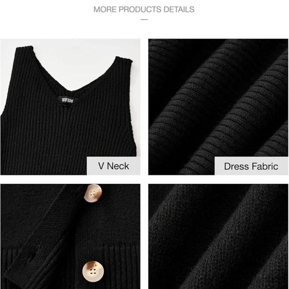 Elegant Black Ribbed Knit Dress with Cardigan - Picture 4 of 4